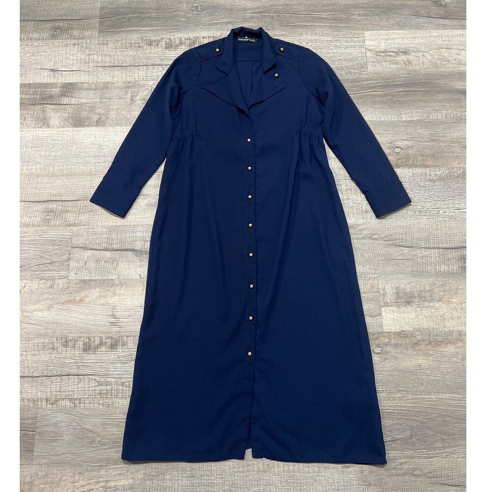 NWOT Pomander Place Tuckernuck Size Small Midi Dress Navy Blue Gold Buttons